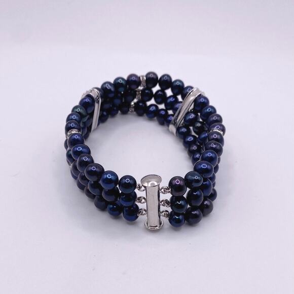 Danbury Mint Midnight Spell Cultured Pearls 925 Silver Set Bracelet and Necklace - Picture 4 of 10